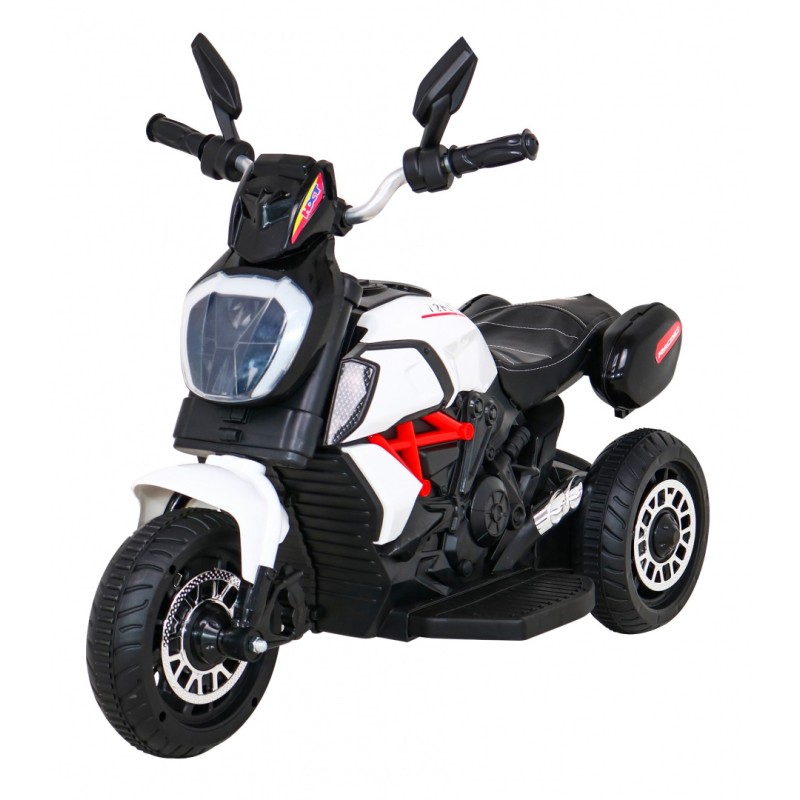 Motorek Fast Tourist na akumulator dla dzieci Biały + Audio + Światła + Ekoskóra