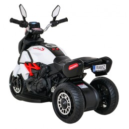 Motorek Fast Tourist na akumulator dla dzieci Biały + Audio + Światła + Ekoskóra