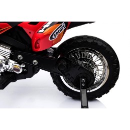Motorek Cross dla dzieci Pojazd na akumulator Czerwony + Pomocnicze kółka + Dźwięki LED