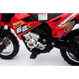 Motorek Cross dla dzieci Pojazd na akumulator Czerwony + Pomocnicze kółka + Dźwięki LED