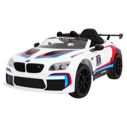 BMW M6 GT3 Auto na akumulator dla dzieci Biały + Nawiew powietrza + Dźwięki MP3 Światła + Pilot