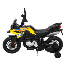 Motor BMW F850 GS na akumulator dla dzieci Żółty + Kółka pomocnicze + Audio LED + Wolny Start + EVA