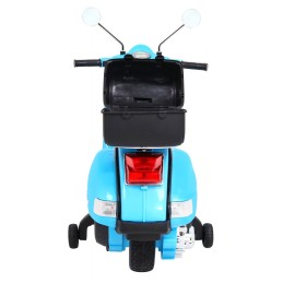 Skuter Vespa elektryczny dla dzieci Niebieski + Kółka pomocnicze + Audio + Ekoskóra + EVA + Wolny Start