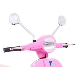Skuter Vespa elektryczny dla dzieci Różowy + Kółka pomocnicze + Audio + Ekoskóra + EVA + Wolny Start